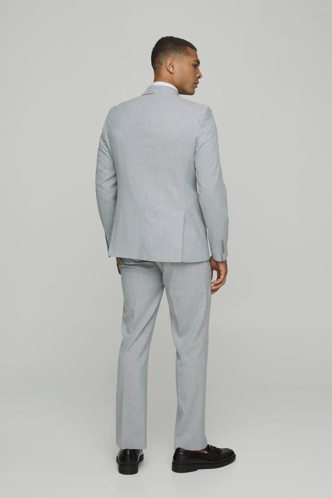 Slim Fit Asymmetric Lapel Suit Jacket | Light Grey | Size 46