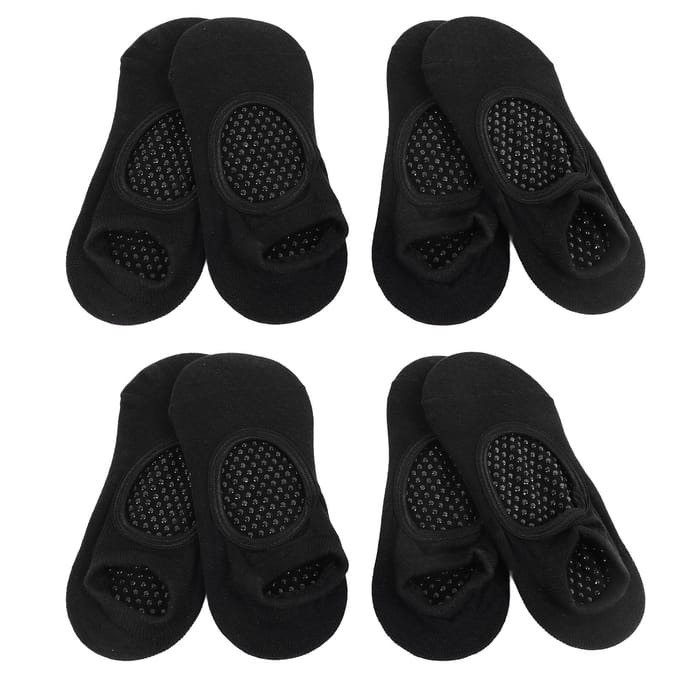 4 Paires de Chaussettes Antidérapantes pour Femmes Idéales pour Pilates Pure Barre Danse Classique Entraînement Pieds Nus Conception Ouverte sur le Cou-de-Pied Taille Unique black