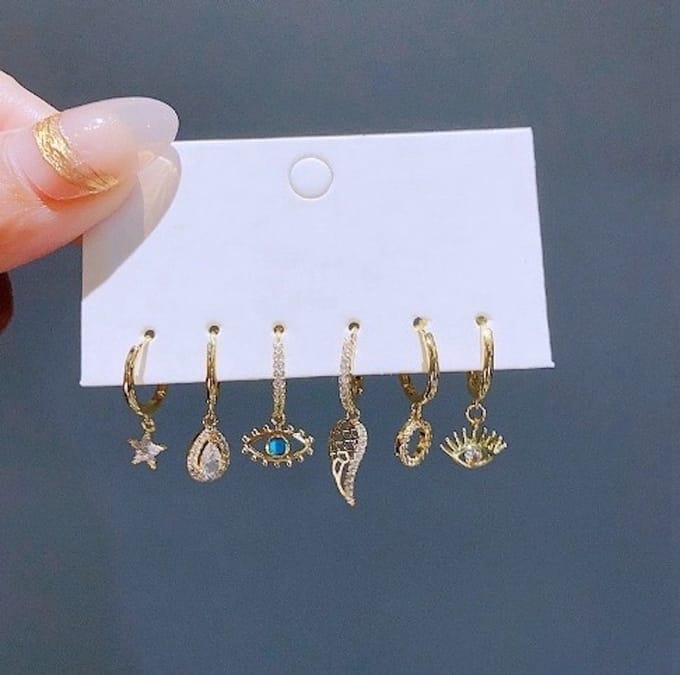 Oorringen Set Blauwe Oog 14k Vergulde Oorbellen