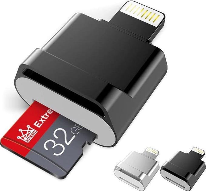DrPhone C0-1 - Lightning Mini Kaartlezer OTG Micro SD Adapter - Geschikt voor iPhone en iPad IOS - Zwart