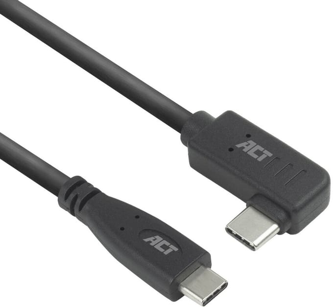 ACT USB 3.0 10Gbps 60W USB Type-C® (recht) naar USB Type-C® (haaks links/rechts) kabel, 3 meter AC7408