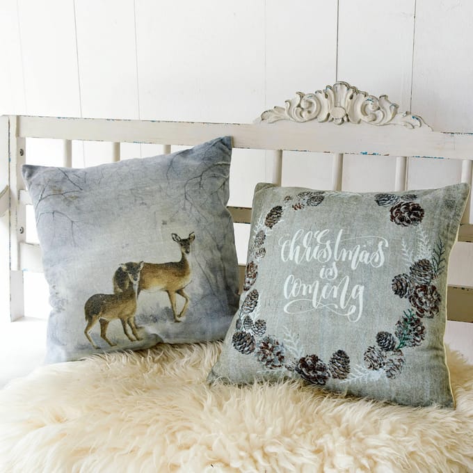 LOBERON Kussenhoes set van 2 Christmas is coming crème/grijs