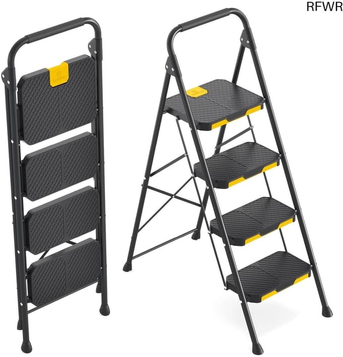 RFWR® Trapladder 4 Treden met Antislip Pedalen en Veiligheidsvergrendeling