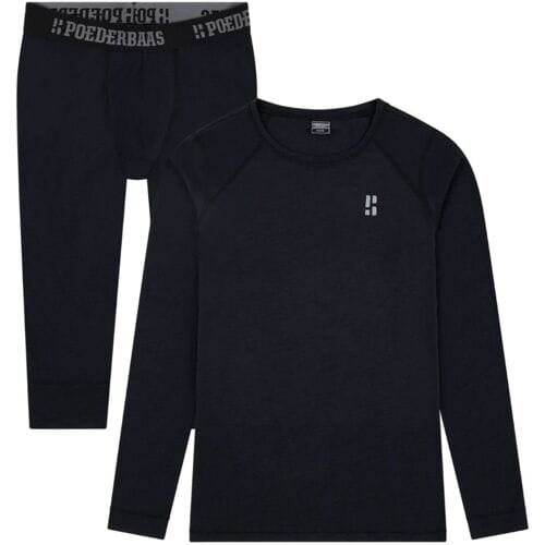 Poederbaas Thermoset Merinowol Heren - Thermoshirt + Thermolegging 3/4 - Zwart - Maat M
