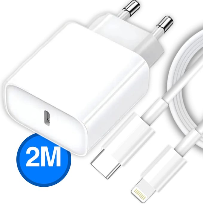 USB-C Snellader 20W – Geschikt voor iPhone, iPad & Meer – 2M USB-C naar Lightning Kabel – Snelle & Veilige Oplader
