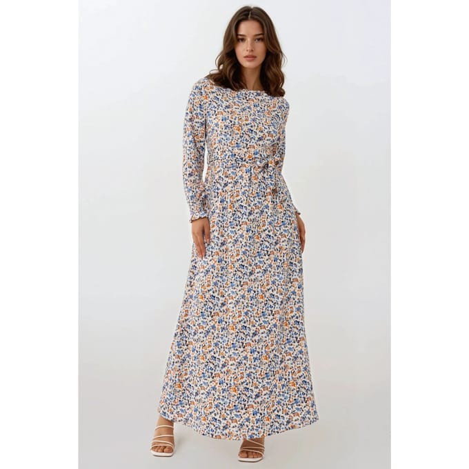 Bloemendruppel Maxi Jurk met Ceintuur