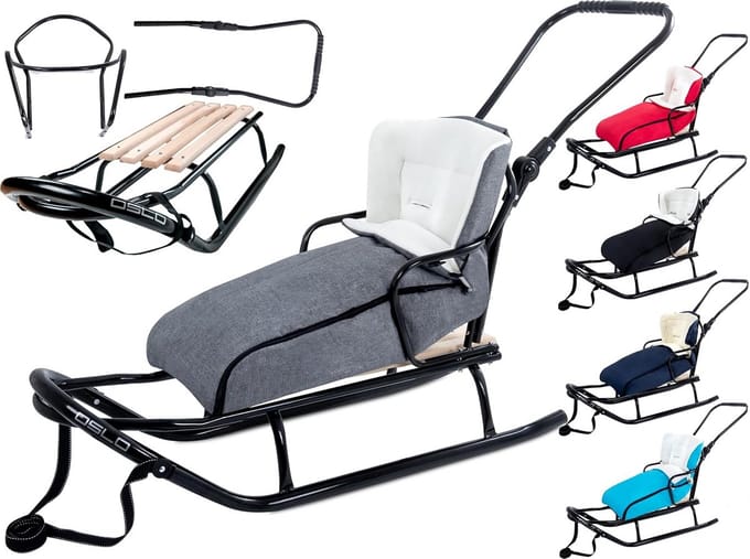 Metalen Slee met Rugleuning - Babyslee Winterslee - Winterpret - Afneembare Rugleuning - 101 cm - Grijs