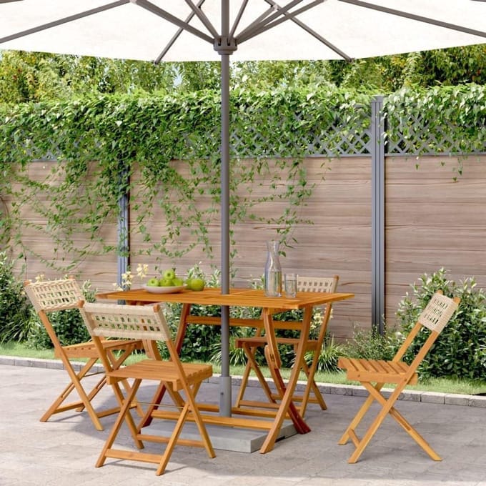 Inklapbare tuinstoelen - Set van vier - Buiten ontspannen - Massief acaciahout PE-rotan - 4 stuks - Beige