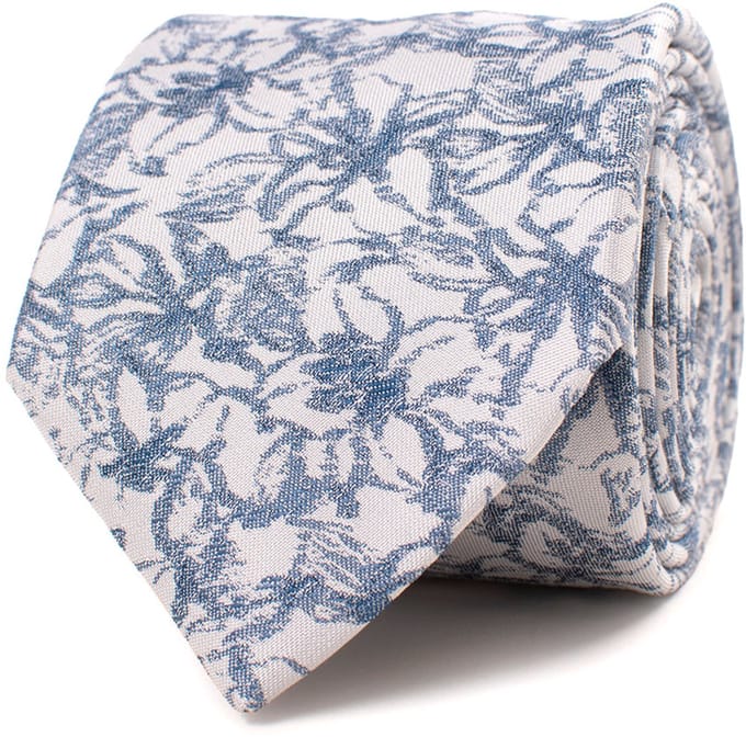 TRESANTI | GIOTTO | Silk tie with hand-painted flowers | Blauw