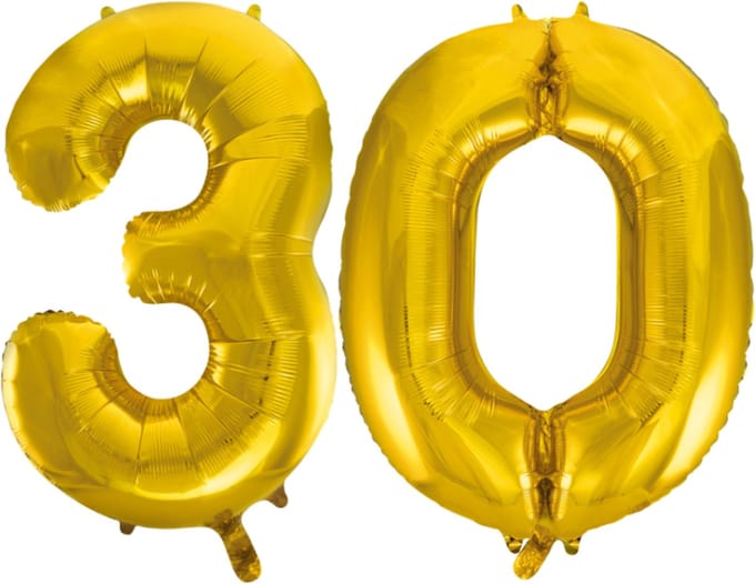 Folieballon 30 jaar Goud 66cm