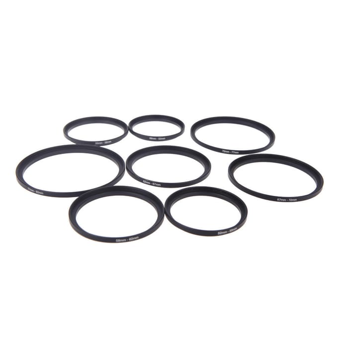 8 stks Filter Step Up Ringen Adapter 49-52-55-58-62-67-72-77-82mm 49mm-82mm black