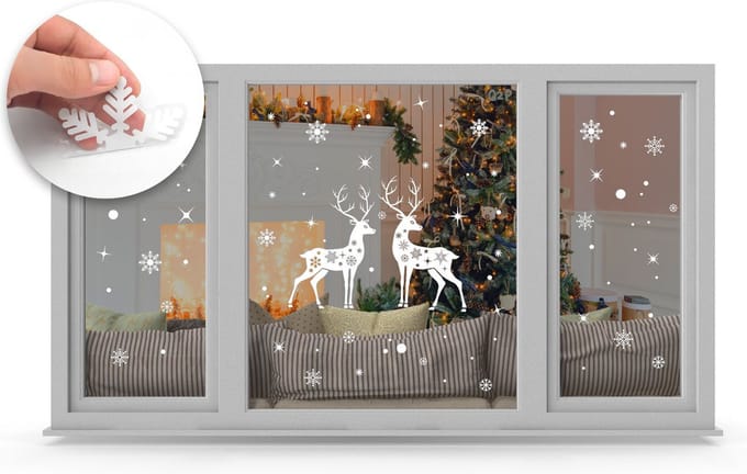 LUQ - Kerst Raamstickers - Rendier - Wit - Raamdecoratie - Stickers - Raamversiering - Kerst – 82 Stuks
