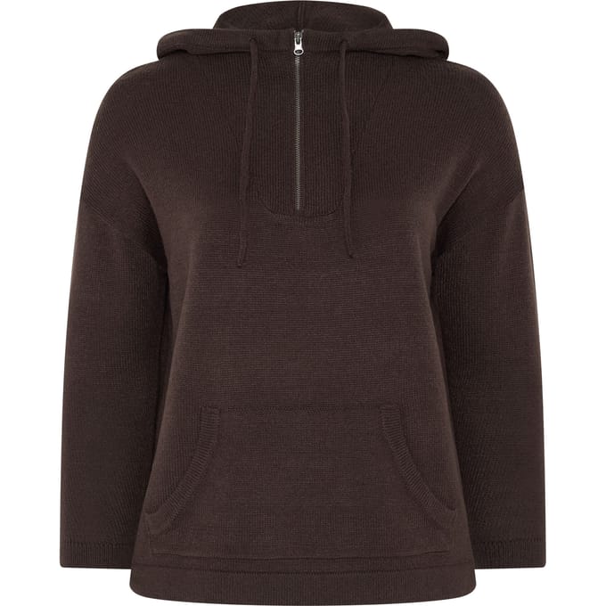 Yours Chocoladebruine Gebreide Hoodie Size 46-48