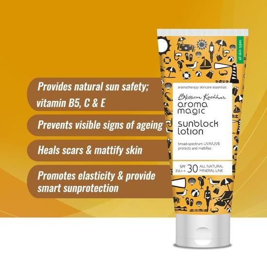 Aroma Magic SPF 30 PA ++ Matte Sunblock Lotion With Broad Spectrum Protection UVA/UVB |For All Skin |100 ml yellow