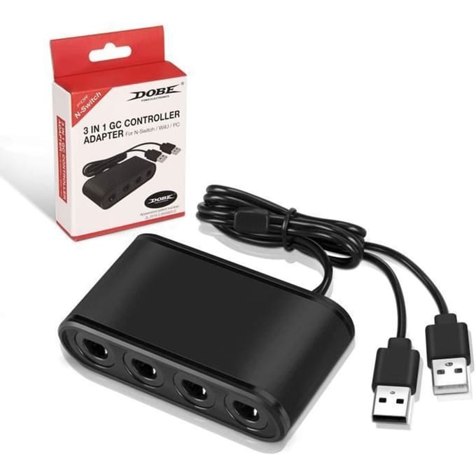 Adaptateur Manette Gamecube - Nintendo - 4 Ports - Compatible Wii U et Switch - USB Noir noir