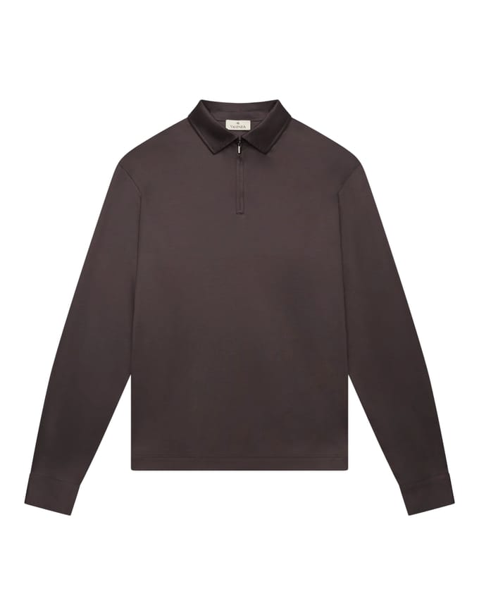 Valenza Supima Polo Zip Collar L/s Polos Donkerbruin 1172