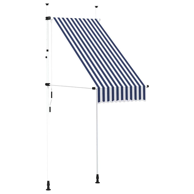 vidaXL - Luifel - handmatig - uittrekbaar - 100 - cm - blauw - en - witte - strepen