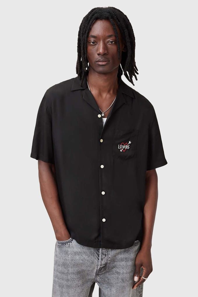 AllSaints Lovers Ss Shirt Jet Black Größe: M | Casual hemden Outlet | Herren | Schwarz