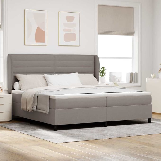 vidaXL - Boxspring - bed - met - hoofdeinde - Taupe - 200 - x - 200 - cm - Stof