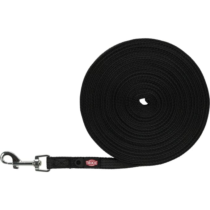 Trixie Tracking leash rubberised S-M: 10 m/15 mm Zwart