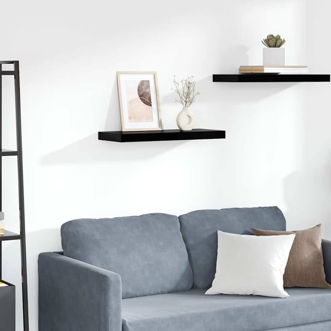 vidaXL - Wandschap - zwevend - 60x23,5x3,8 - cm - MDF - hoogglans - zwart