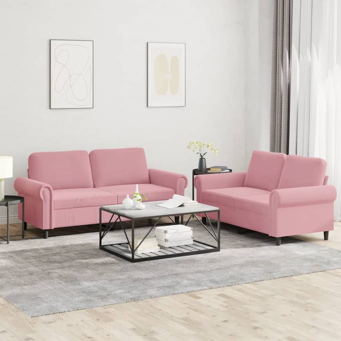 vidaXL - 2-delige - Loungeset - met - kussens - fluweel - roze