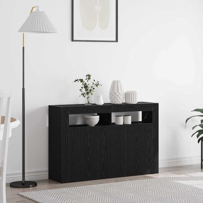 vidaXL - Dressoir - Zwart - Eiken - 116 - x - 30 - x - 75 - cm - Bewerkt - hout
