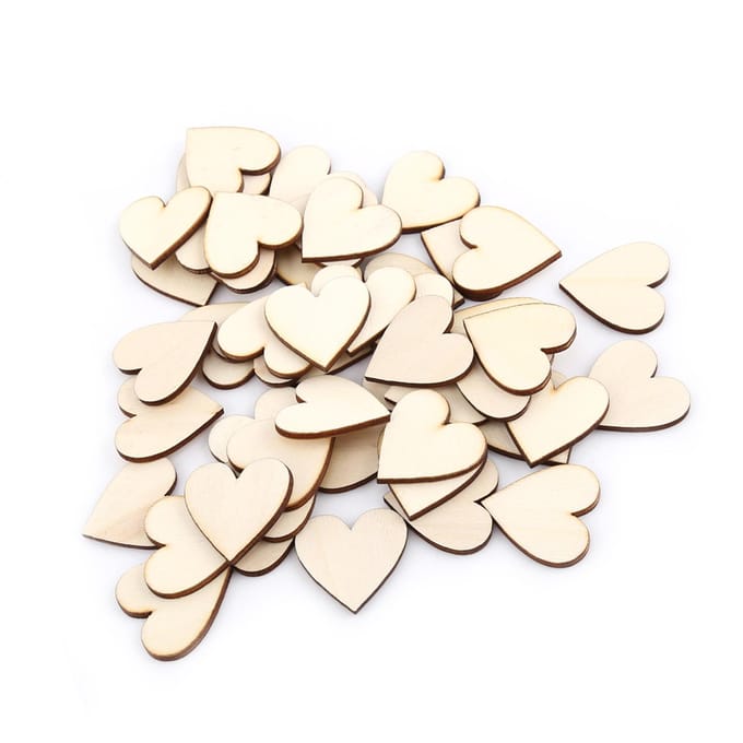 Liefdeshartvormige houten versiering voor bruiloften, plaquettes en ornamenten(30mm 50 stuks) beige