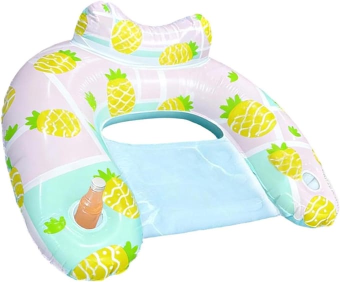 Zwembad Float Hangmat - Opblaasbare stoel - Water Ontspanning - Ingebouwde bekerhouder - 90x70 cm - Blauw
