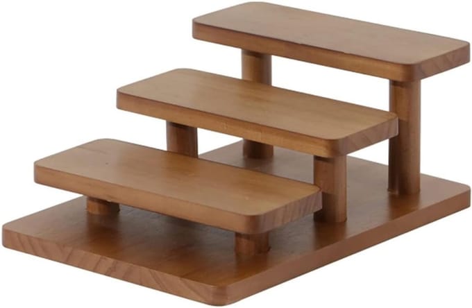 Glazen Display Stand - Sieraden Rek - Opslag Thuis - Houten Basis - 2 Niveaus - Natuurlijk Hout
