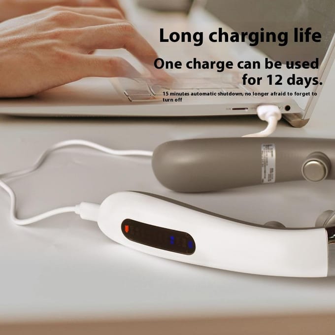 Nekmassager Elektrisch Microstroom Multi-Hoofd Vervangbaar Draadloos Kneed Shiatsu Verwarming Vibratie Cervicale Schouder Massager wit