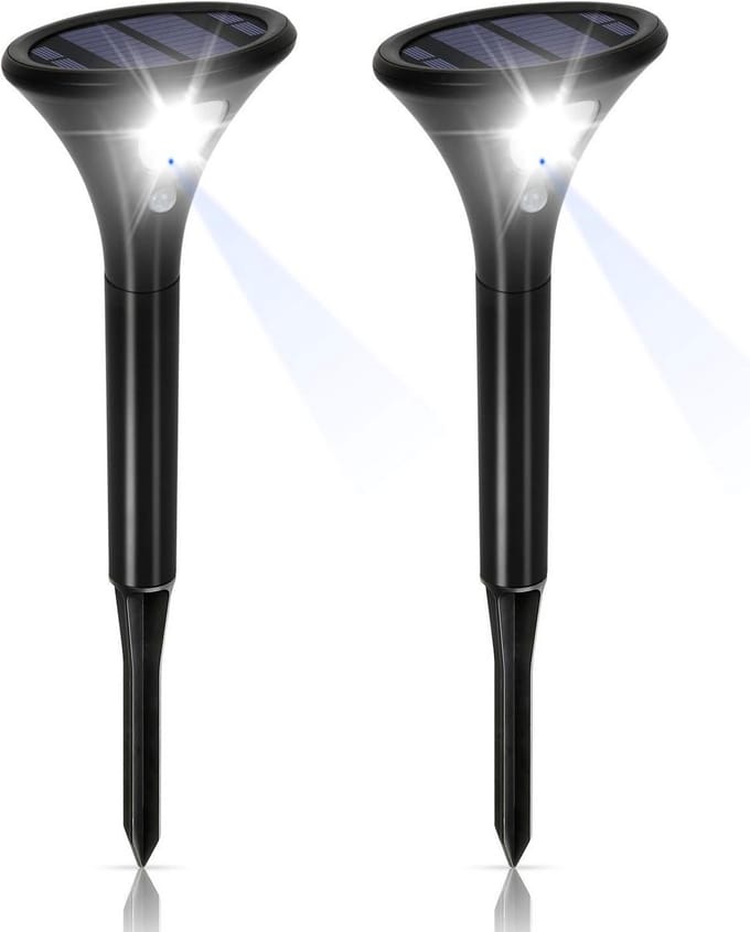 Set van 2 Solar Staanlampen met Bewegingsmelder voor Tuin - Helder Koudwit IP65