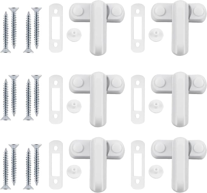 Set van 6 ABS Raamprotectors met 12 Schroeven voor Kindveiligheid en Gezinsveiligheid, Wit