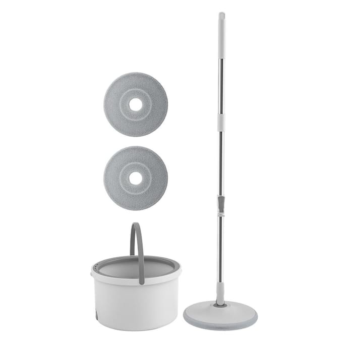 Zelfwas Spinmop en Emmer Set met Perser Verstelbaar Vuil Schoon Water Scheiding Microvezel Vloerreiniging gray