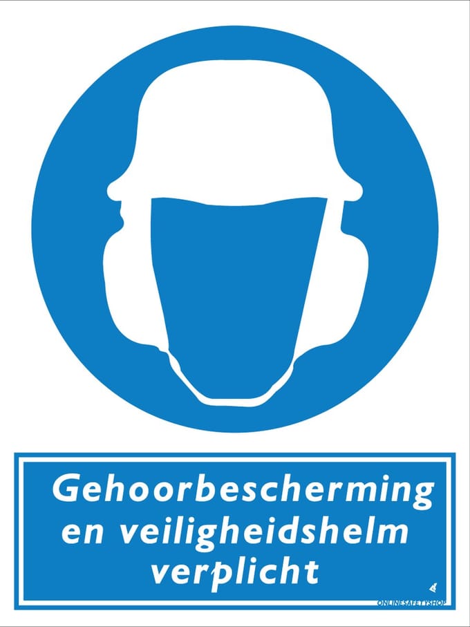 Gehoorbescherming en veiligheidshelm verplicht bord - Forex - 30 x 40 cm