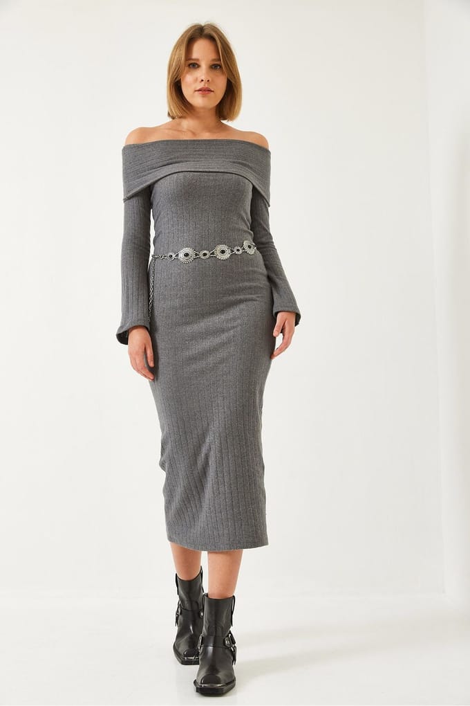 Strapless Geribbelde Midi-jurk