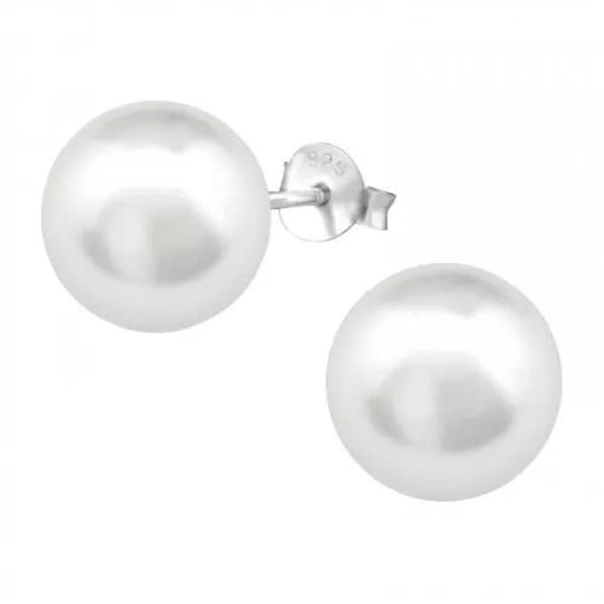 Zilveren parel oorknop, Wit 12MM