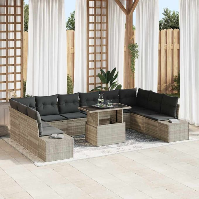 vidaXL - Tuinbank - Set - 11 - st - Lichtgrijs - poly - rattan