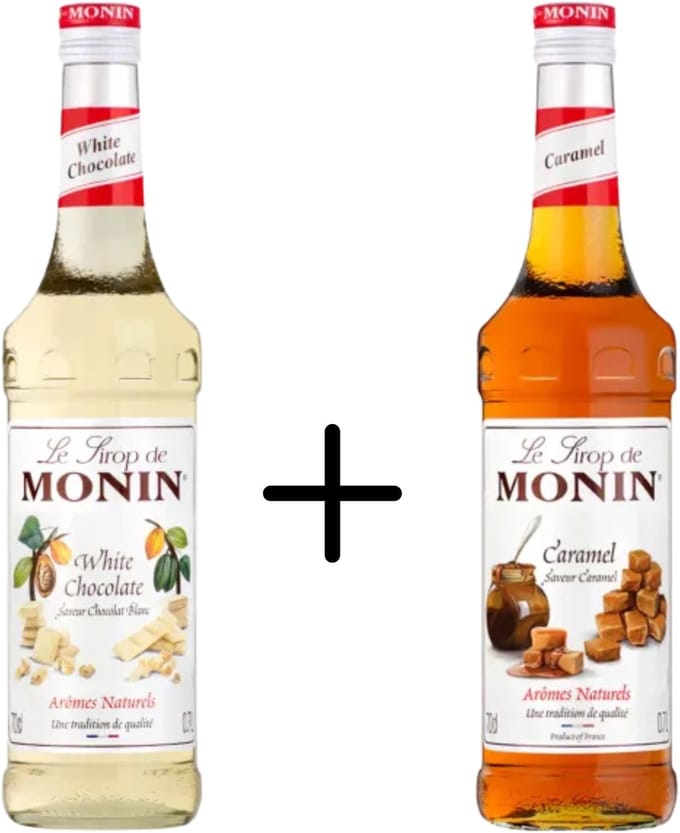 Monin Siroop Caramel 70cl + Witte Chocoalde 70cl