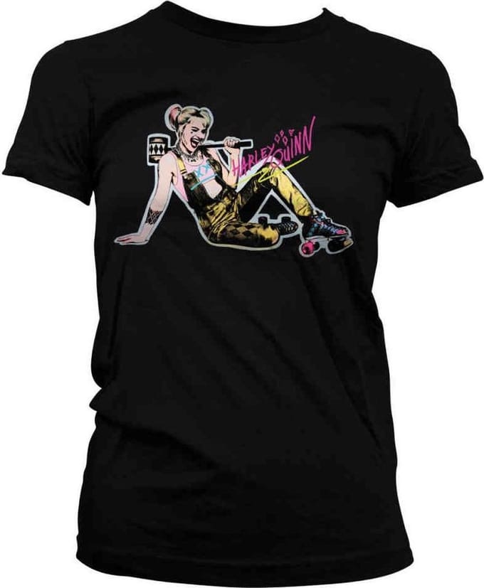 DC Comics Harley Quinn Dames Tshirt -M- Birds Of Prey - Roller Skates Zwart