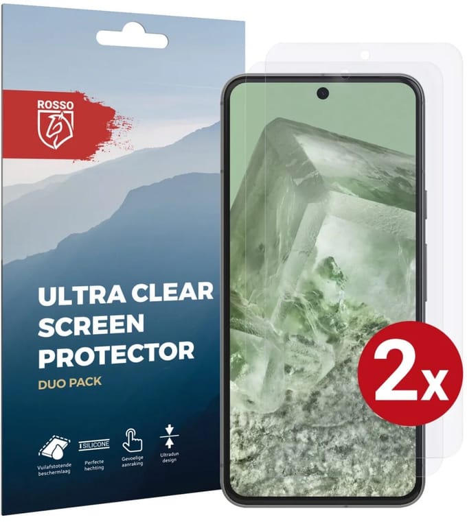 Rosso Screen Protector Ultra Clear Duo Pack Geschikt voor Google Pixel 8 | TPU Folie | Case Friendly | 2 Stuks