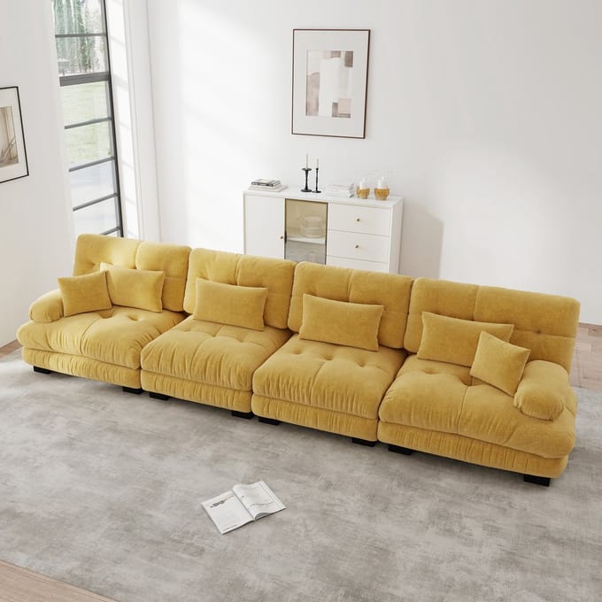 MODFU Modulaire Bank - Diepe Zitting - Vintage Ontwerp - Woonkamer - Chenille - Geel