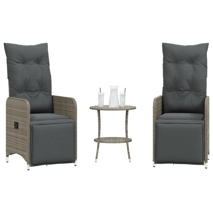 vidaXL - Tuinstoelen - 2 - st - verstelbaar - met - tafel - poly - rattan - grijs
