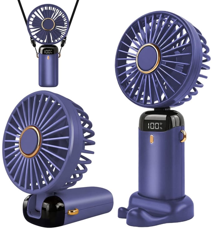 Draagbare USB Oplaadbare Handventilator – Mini Ventilator met 5 Snelheden, LED-Display en Opvouwbaar Design – Batterijventilator voor Thuis en Kantoor