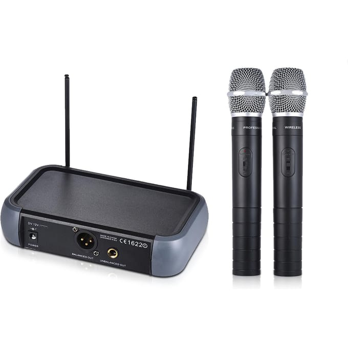Ammoon Dual Channel VHF Draadloos Handmicrofoonsysteem met Echo Functie 2 Microfoons & 1 EU Plug