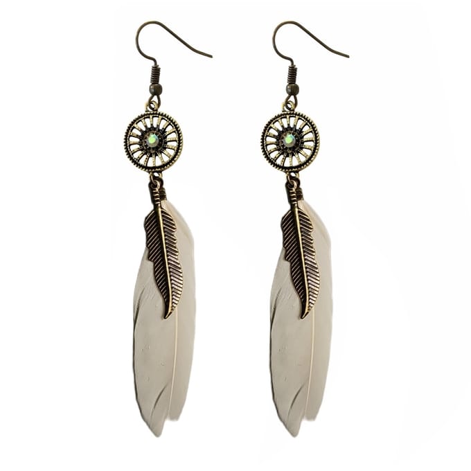 Fako Bijoux® - Oorbellen - Wiel Met Veren - Crème