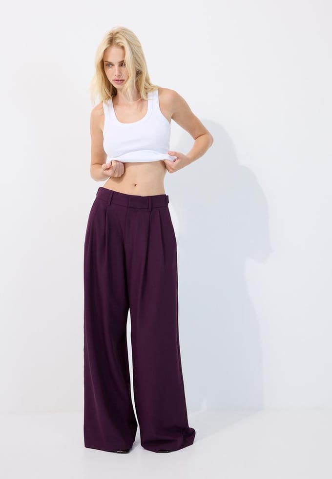 Stradivarius Geklede broek met wijde pijpen en verstelbare knopen  Purper 36