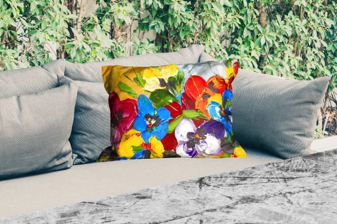 Buitenkussens - Tuin - Olieverf - Schilderij - Bloemen - 50x30 cm