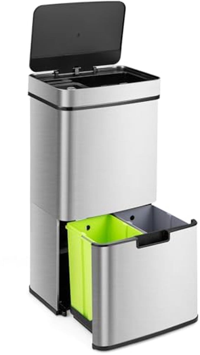 Vuilnisbak met Bewegingssensor en Soft-Close Deksel - 72L RVS Afvalemmer voor Keuken