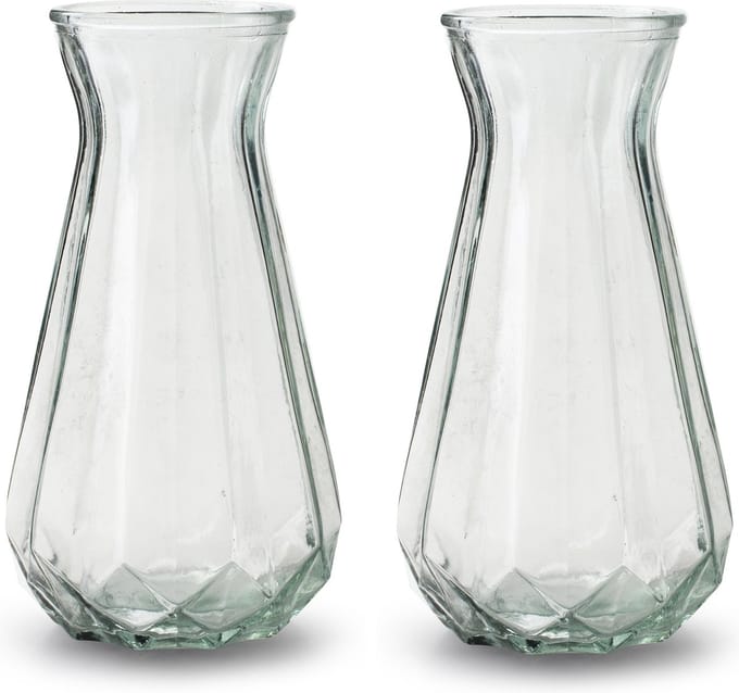 Jodeco Bloemenvaas - 2x stuks - Stijlvol model - helder/transparant glas - H24 x D13,5 cm
